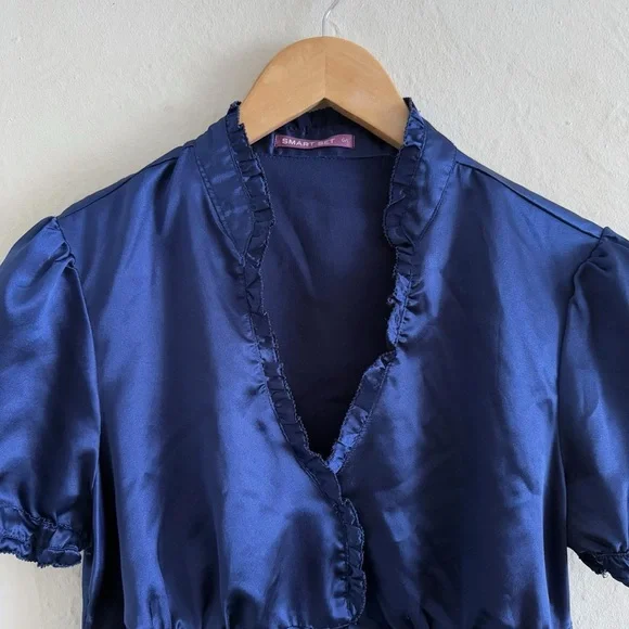 Y2K Blue Satin Blouse Size L - Picture 2 of 5